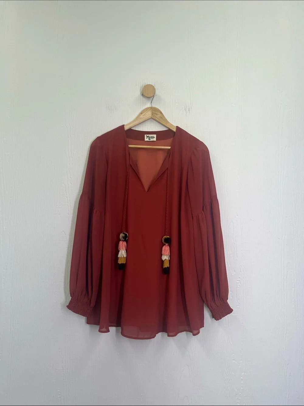 Show Me Your MuMu - Jelina Tassel Long Sleeve V Neck Boho Blouse Size Small